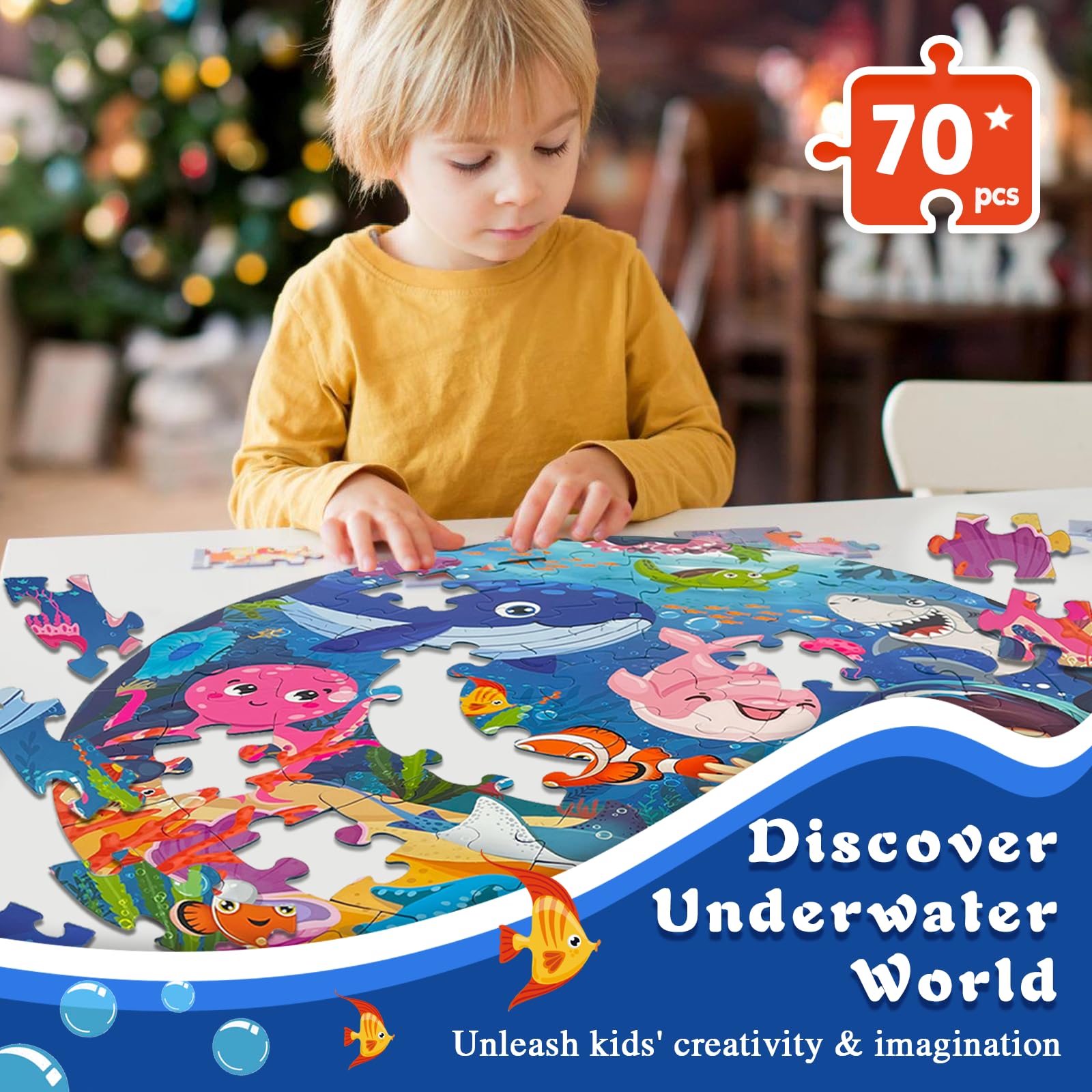 TALGIC round ocean puzzle kids assembling underwater scene to boost focus and fine motor skills.