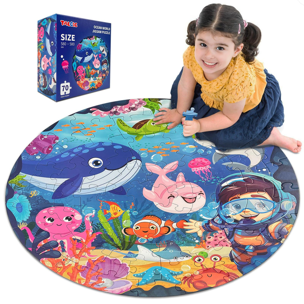 TALGIC round ocean puzzle outer edge helps kids start solving and build confidence.