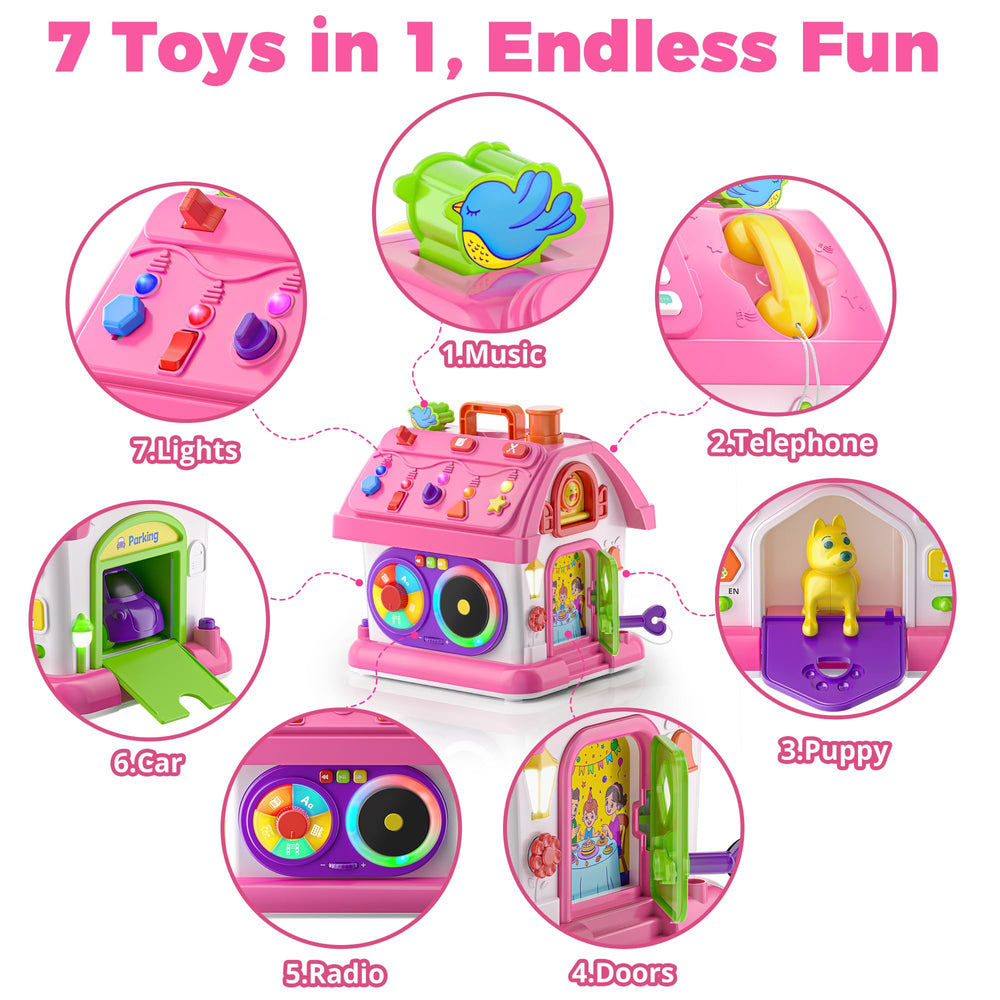 Talkfun toy with music and lights engages toddlers during playtime.