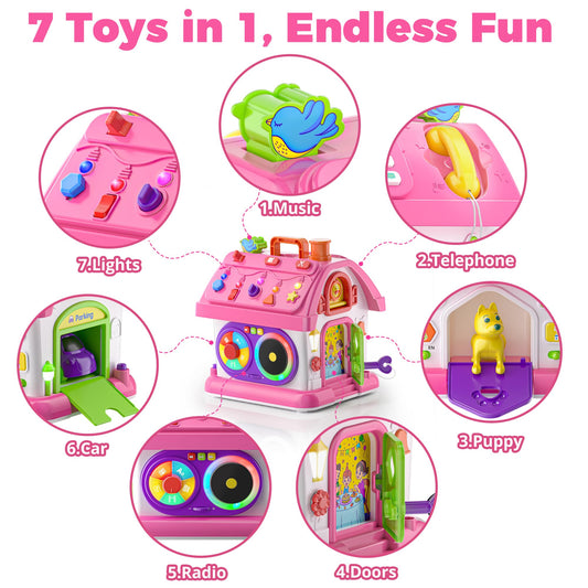 Talkfun toy with music and lights engages toddlers during playtime.