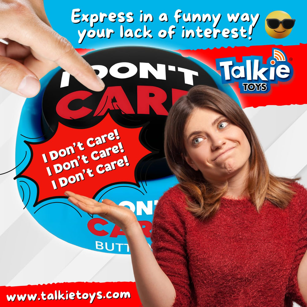 Talkie Toys I Don’t Care Button close-up showing phrases for quick mood moments.