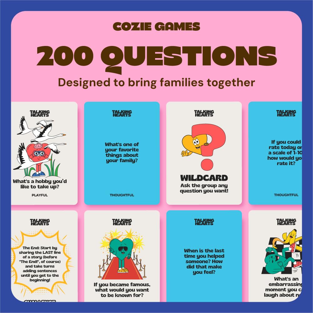 Talking Hearts conversation cards 20-challenges shown during a playful family session