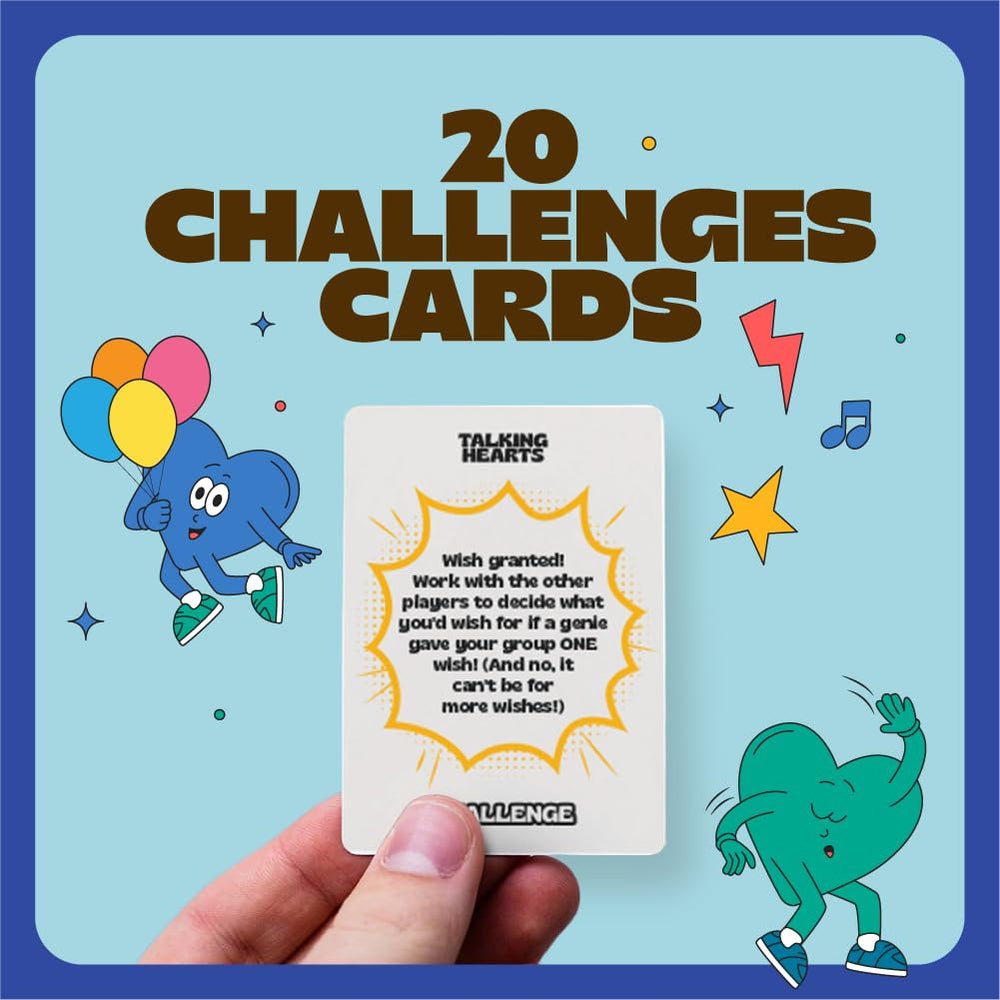 Talking Hearts game night setup with cards and family, lively challenges