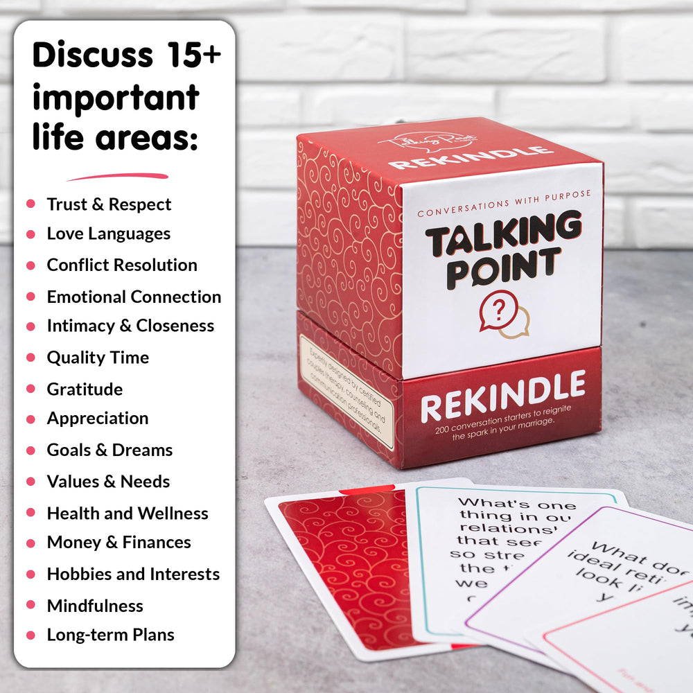 Talking Point Cards Rekindle date-night-pack supports screen-free evenings.