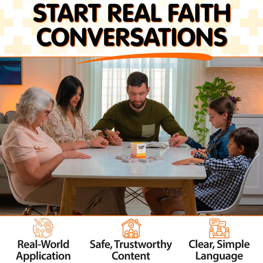 Talking Point Cards family game night setup encourages thoughtful discussion about faith and values.