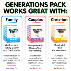 Talking Point Cards Generations Edition cozy game night setup for engaging chats.