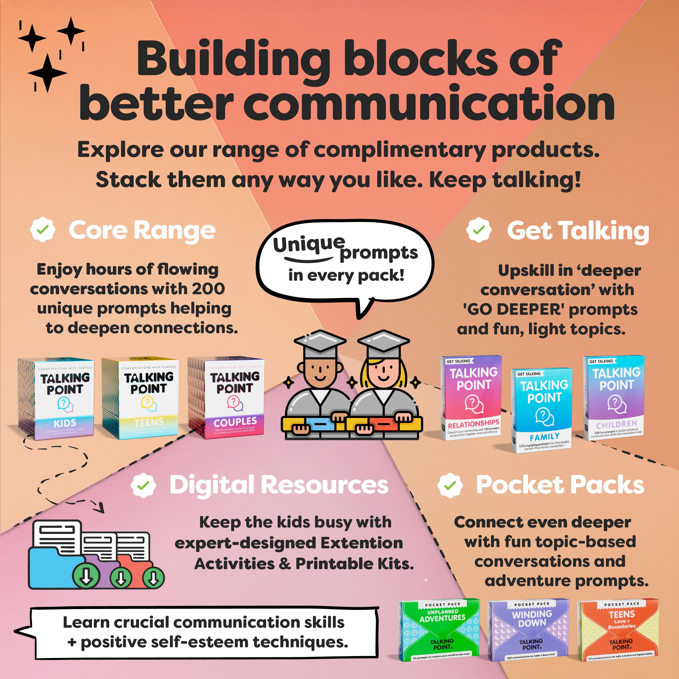 Talking Point Cards kid-friendly prompts invite shy children to participate.