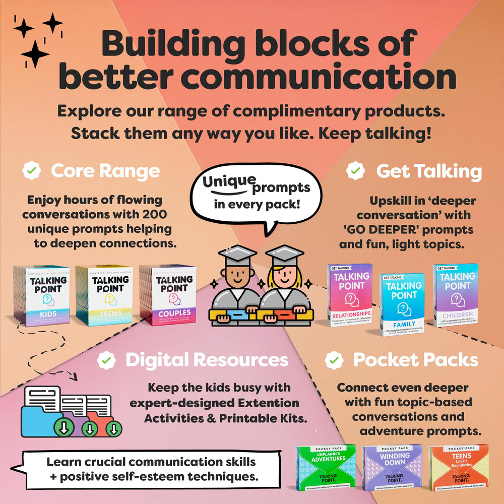 Talking Point Cards kid-friendly prompts invite shy children to participate.