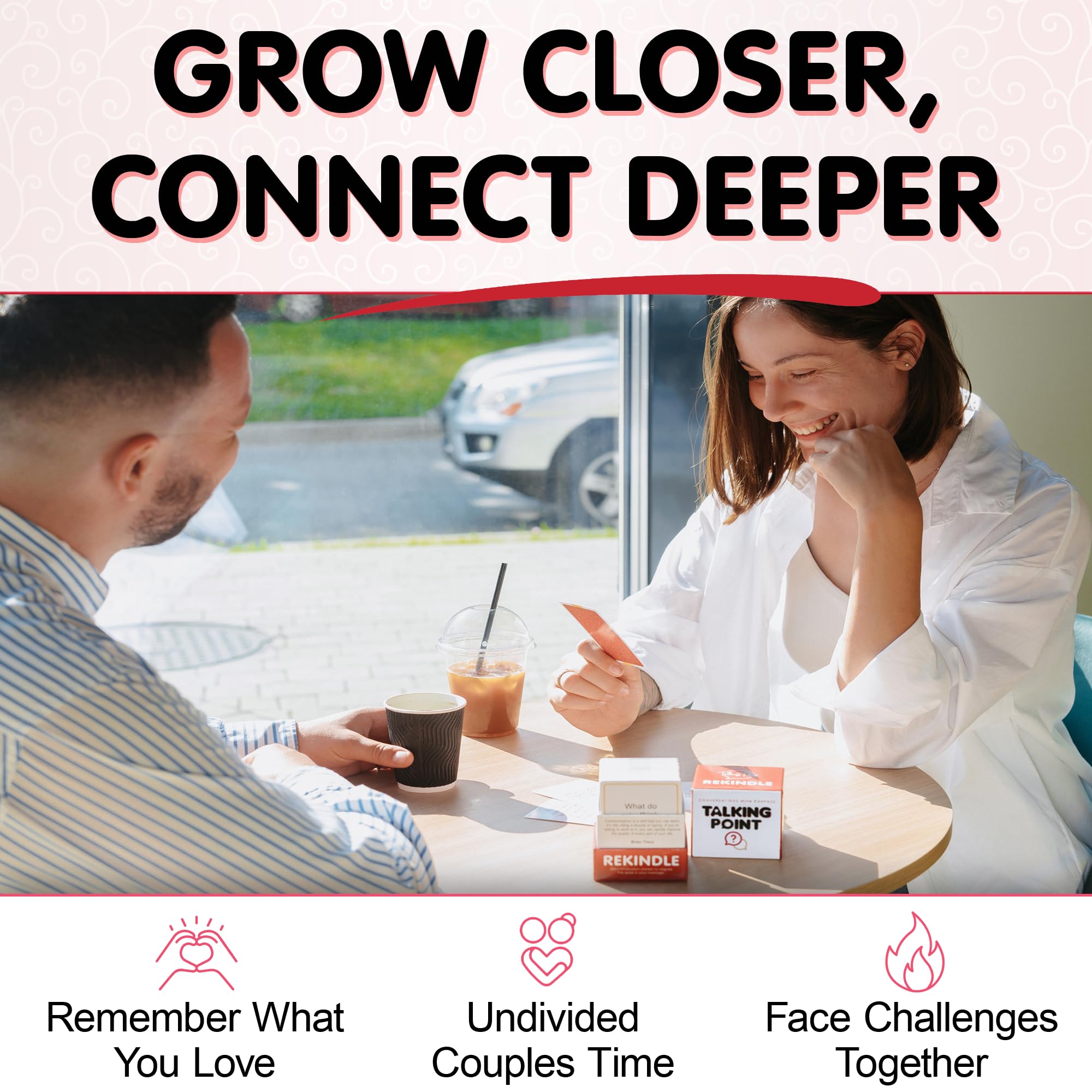 Talking Point Cards Rekindle deck closeup shows durable, portable prompts.