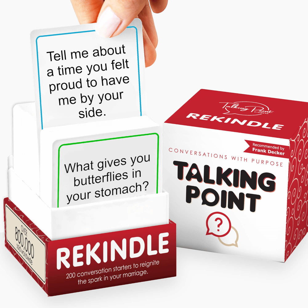 Talking Point Cards Rekindle deck on table sparks date night conversation.