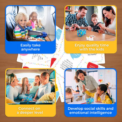TalkWise 700 cards with color-coded topics, enhances dinner-time chats.