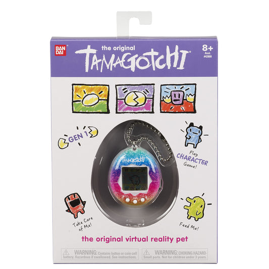 Tamagotchi Original Rainbow bag clip keeps your digital pet with you.