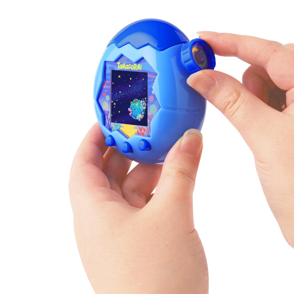 Tamagotchi Paradise Blue Water zoom dial close-up highlighting Lab Mode mini-games