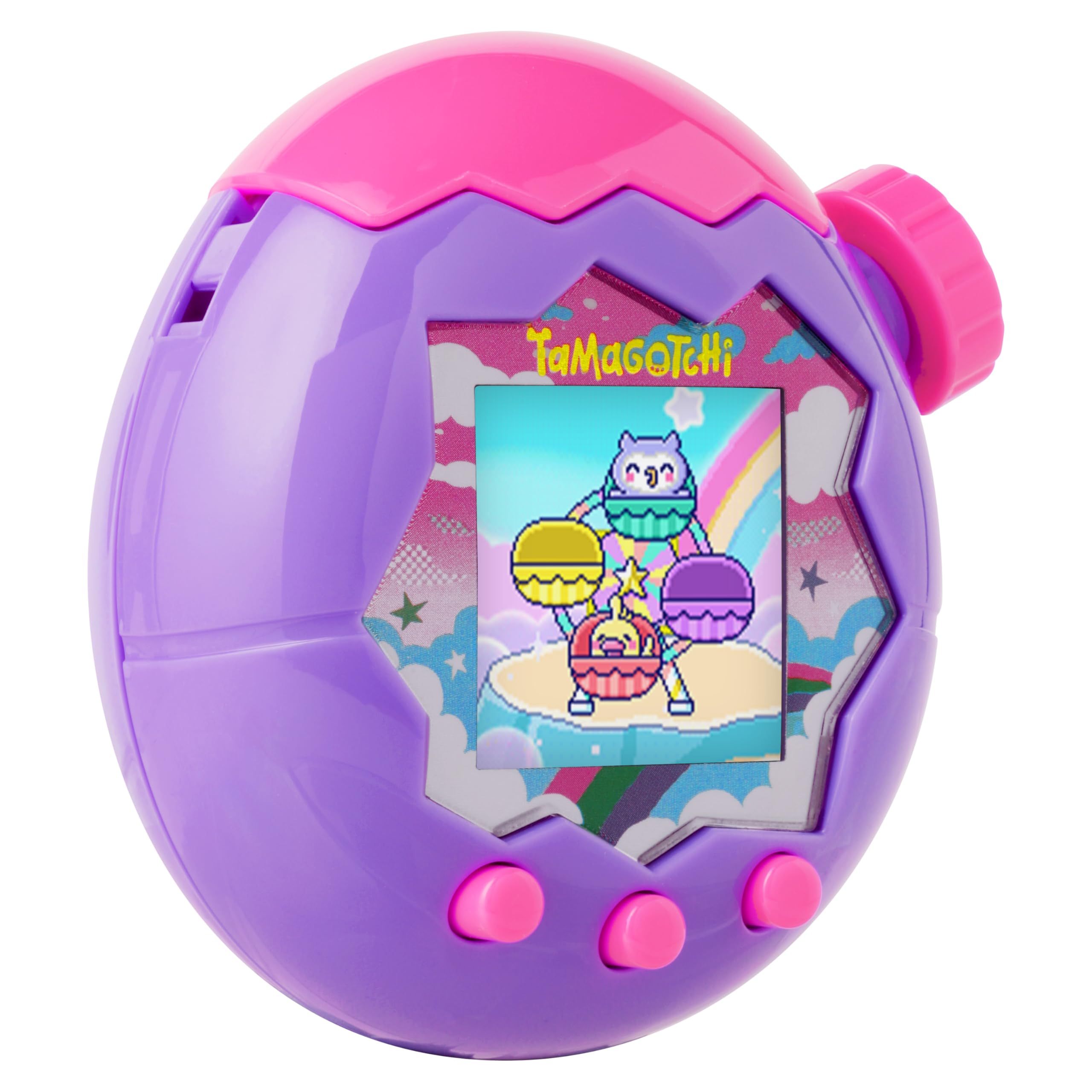 Tamagotchi Paradise Purple Sky connect with friends to compare interactions