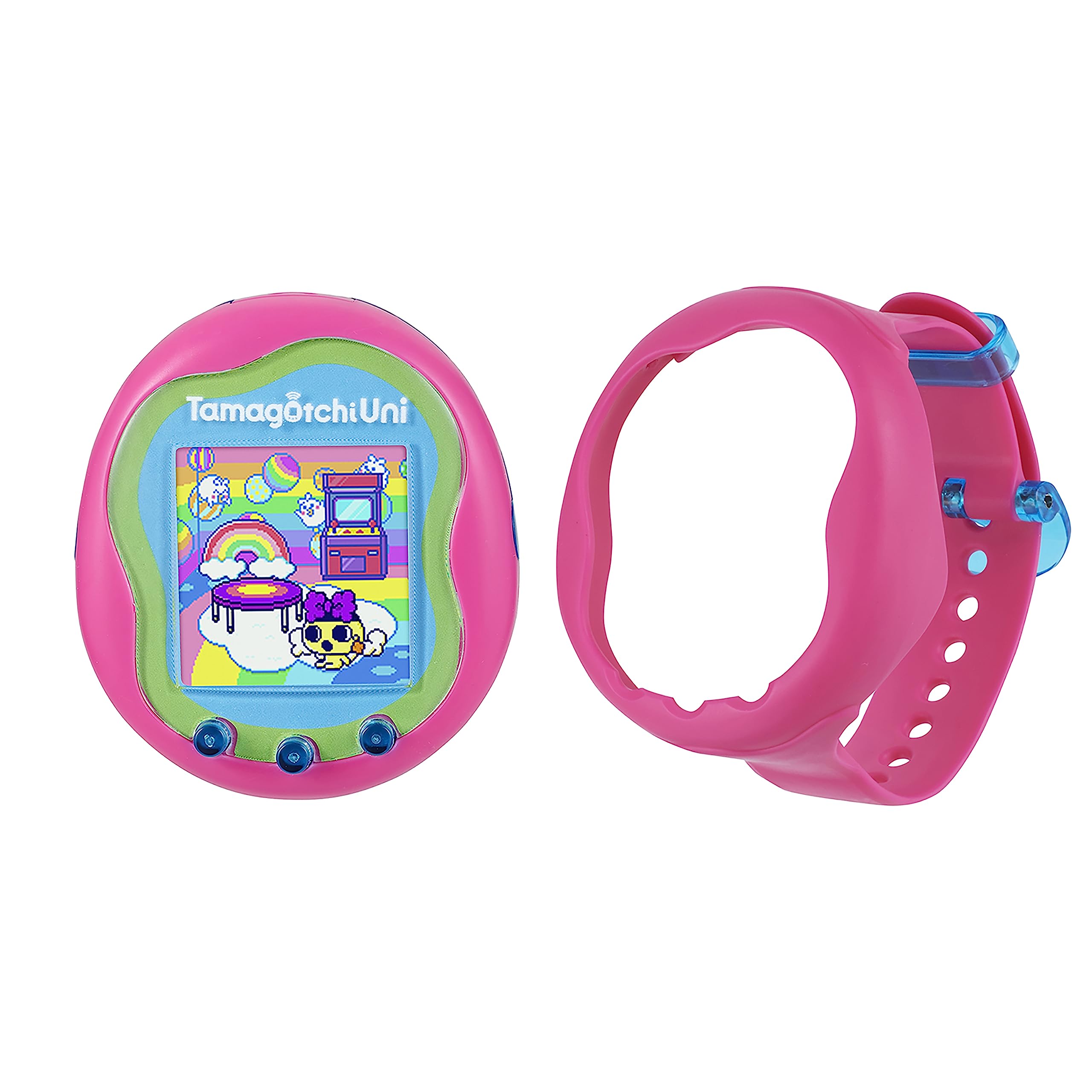 Tamagotchi Uni pink shell on display, showcasing portable, personalized play.