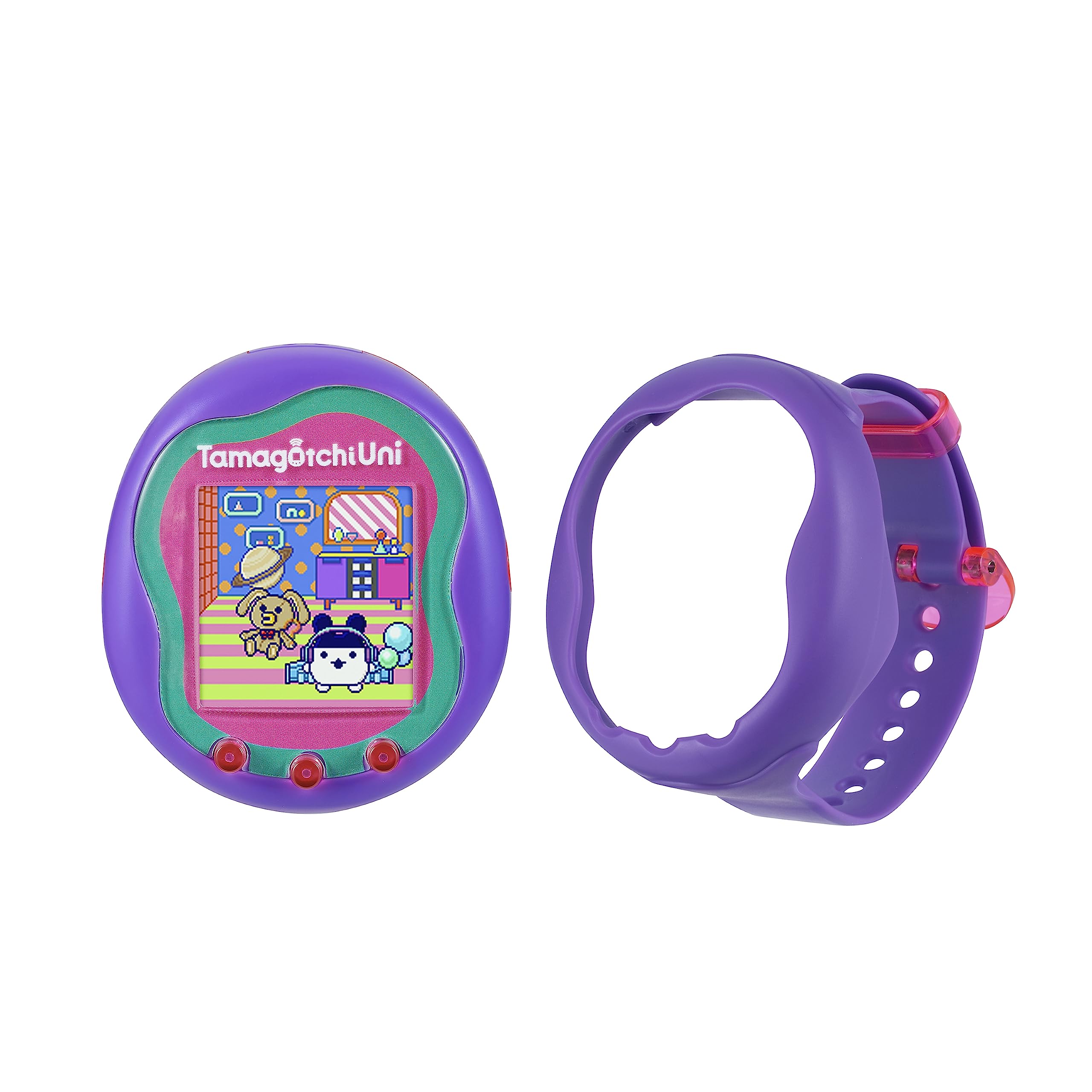 Tamagotchi Uni purple shell close-up, showcasing customizable pet design.