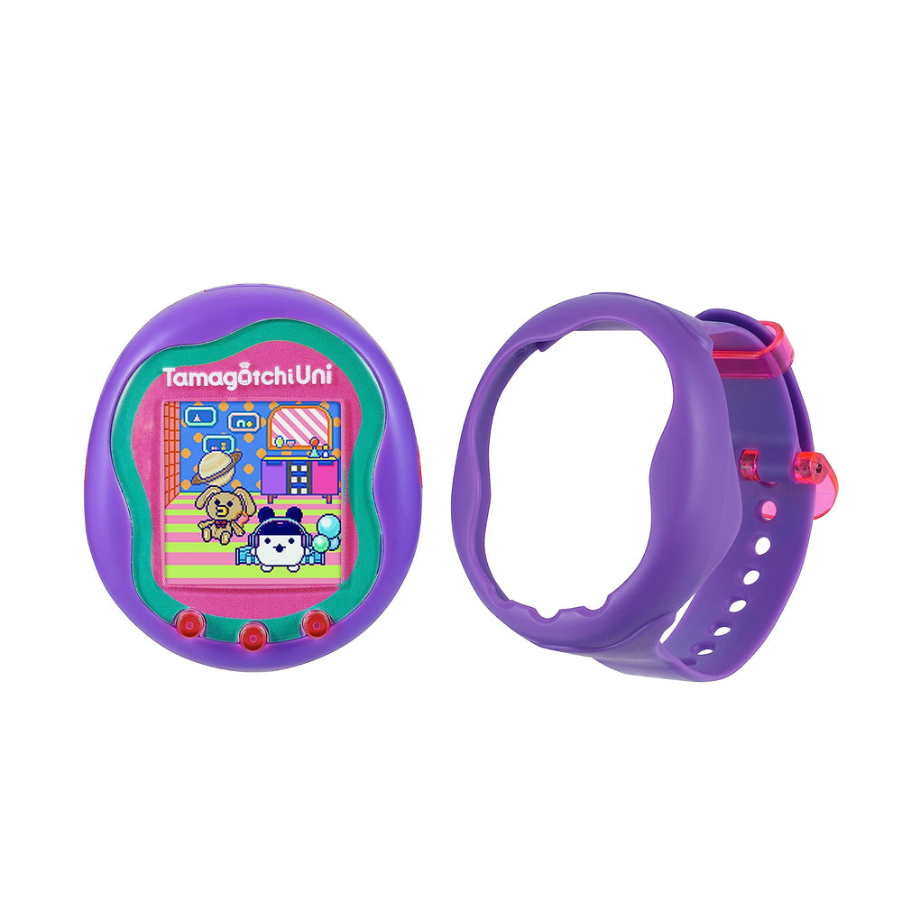 Tamagotchi Uni purple shell close-up, showcasing customizable pet design.