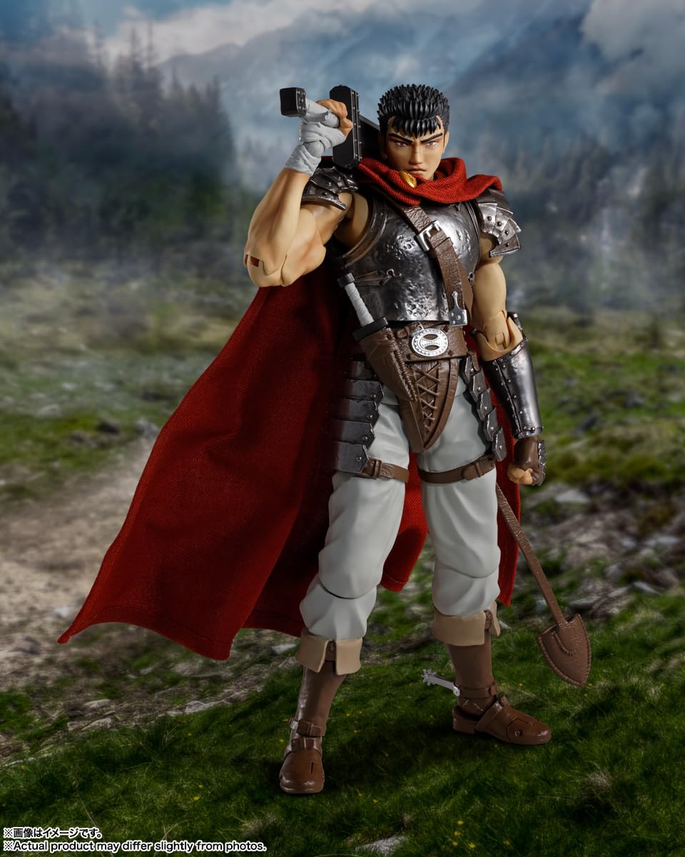 TAMASHII NATIONS Berserk Guts S.H.Figuarts helmet open for expressive battle-ready looks.