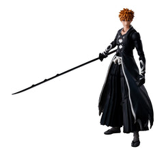 Tamashii Nations Bleach Ichigo Bankai figure with Tensa Zangetsu for dynamic display.