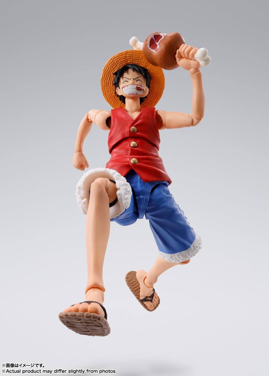 TAMASHII NATIONS Luffy Romance Dawn S.H.Figuarts meat accessory for iconic moments.
