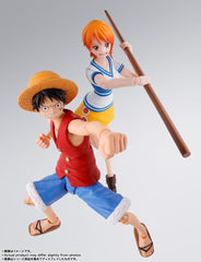 TAMASHII NATIONS Luffy Romance Dawn S.H.Figuarts packaging label confirms licensed product.