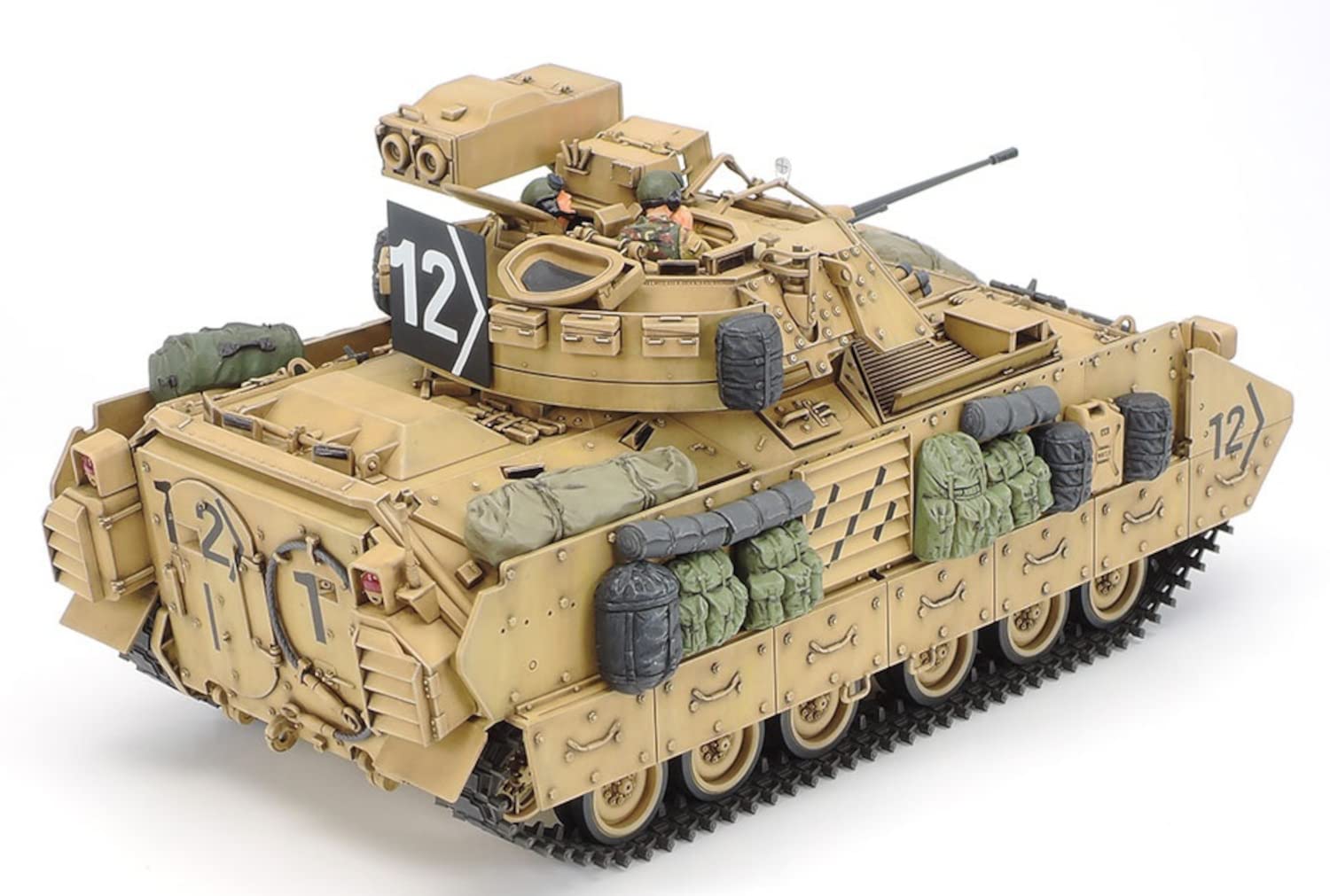 TAMIYA Desert Storm M2A2 Bradley exterior-detail highlights precise surface texture for realism.