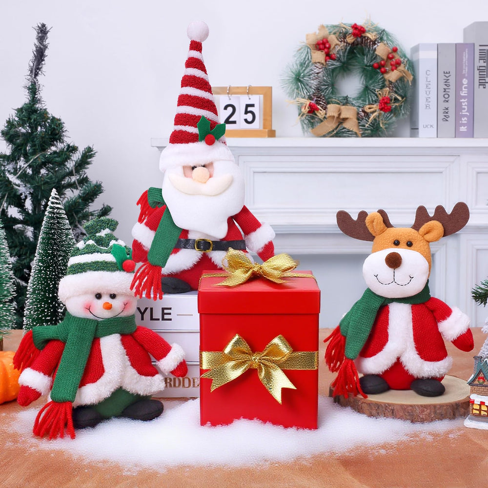 Tanganan Santa plush table decor adds friendly holiday presence to a centerpiece.