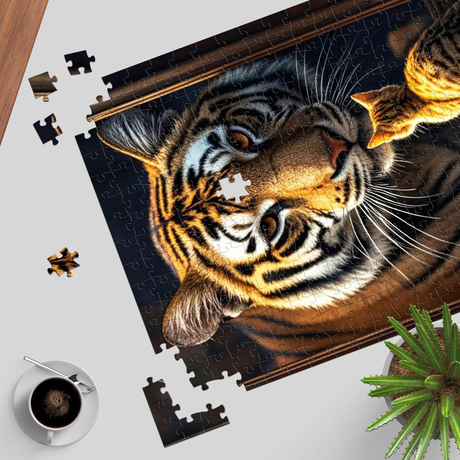 TangMosaic Feline Majesty puzzle pieces spread, ready for immersive building.