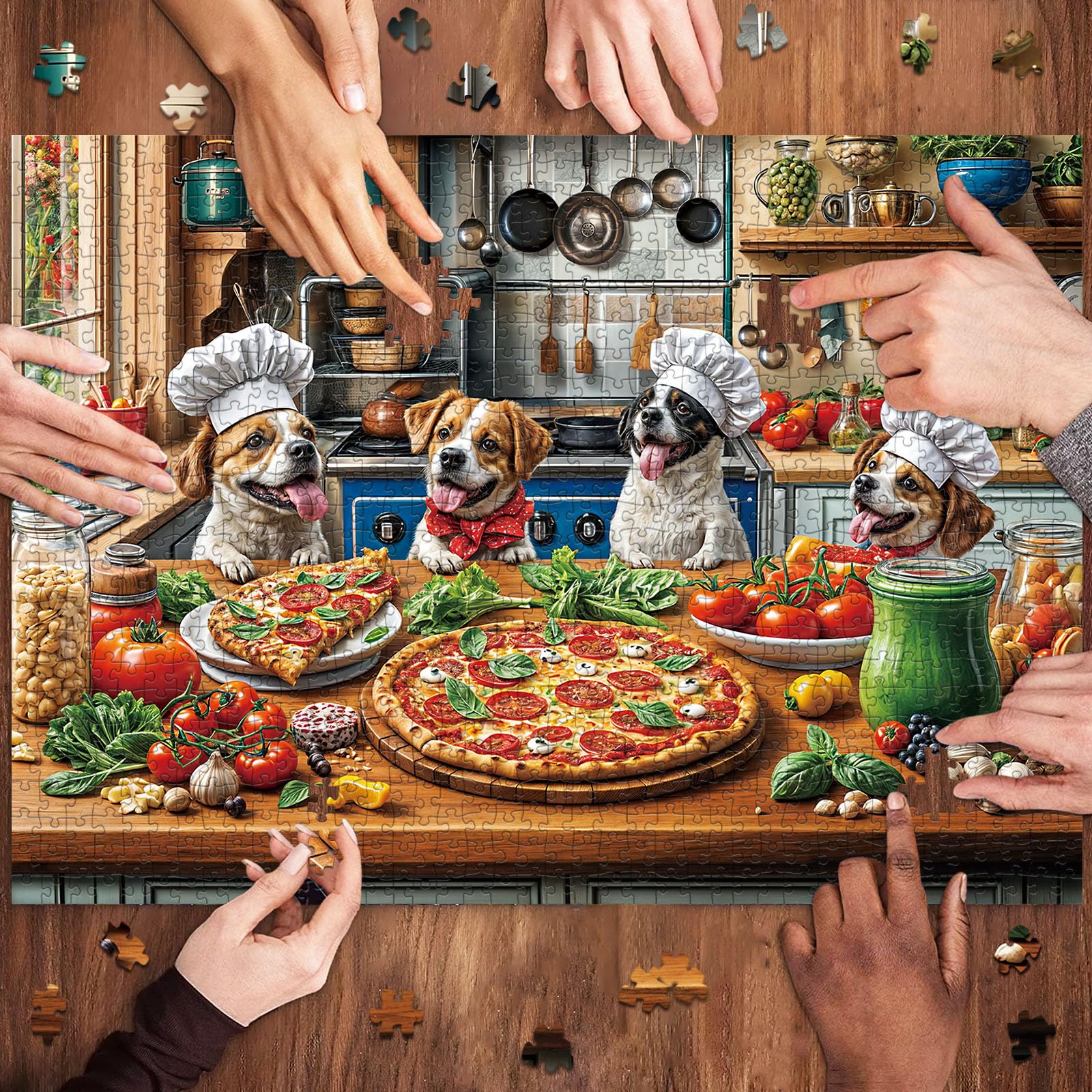 TangMosaic Pizza Puzzle artwork featuring dogs for bright wall decor.