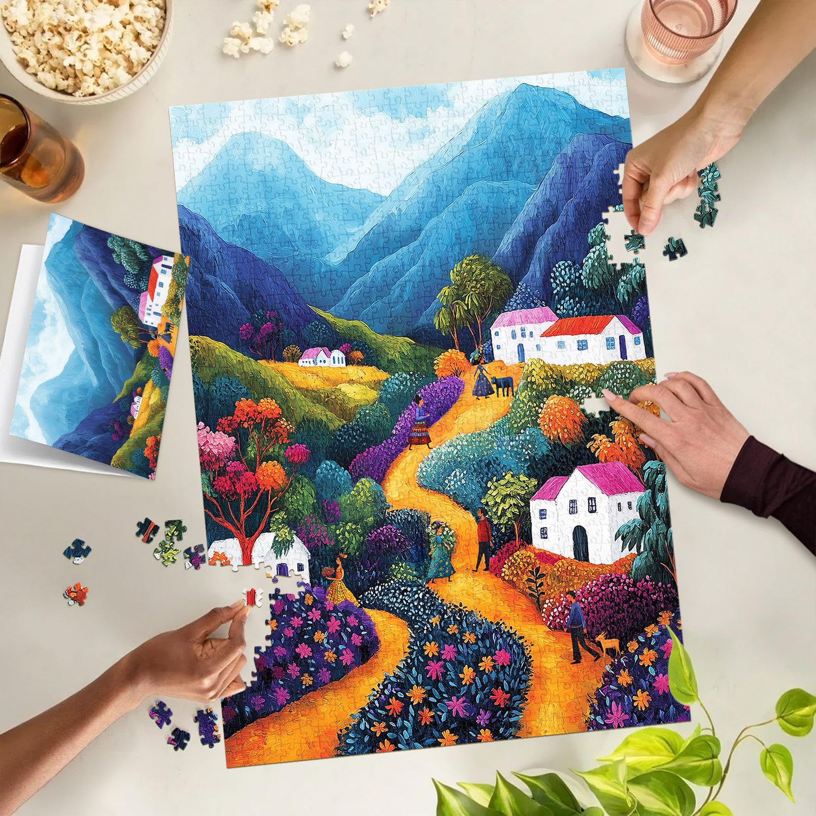 Finished TangMosaic Wild Adventure puzzle displayed on wall for decor