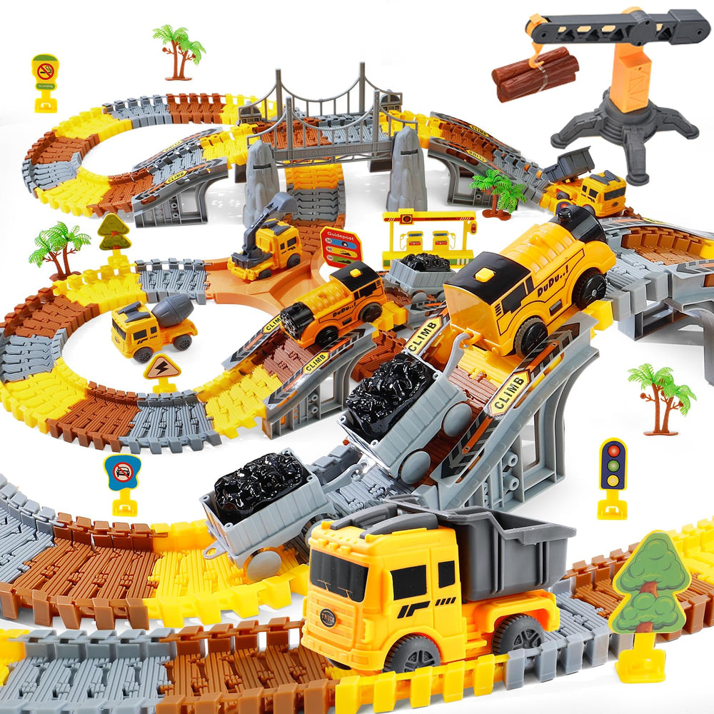 TANMGIN 281-piece race tracks set for imaginative play and hands-on construction.