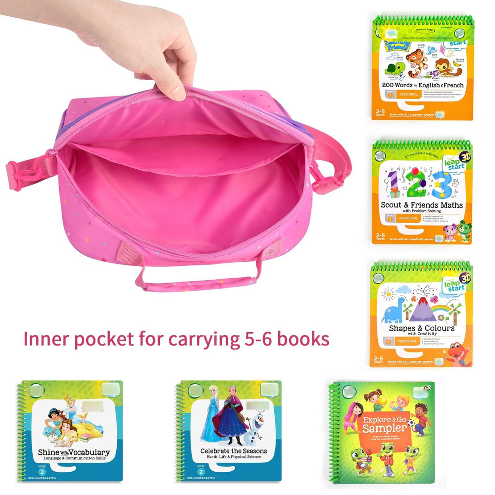 Tanmqin Leapfrog bag interior compartments organize LeapStart books and learning tools.