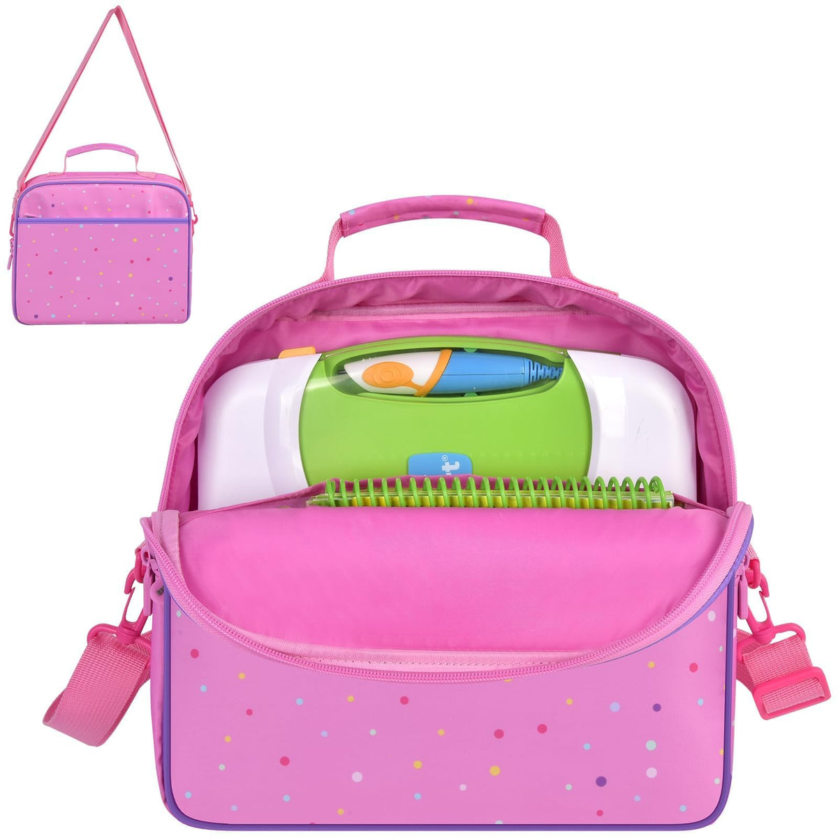 Tanmqin Leapfrog bag in pink stores LeapStart 3D and books securely.
