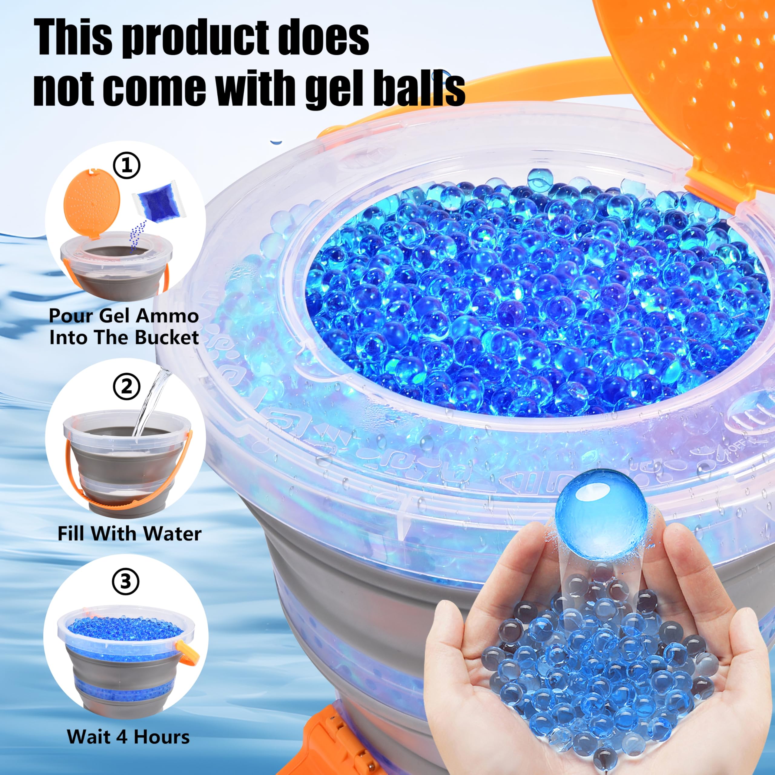 TANSAR gel ball bucket with built-in strainer for quick drainage.
