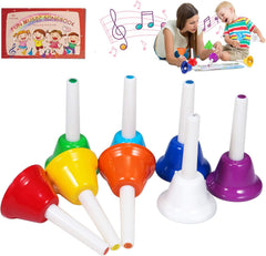 TantivyBo 8-note handbells in bright colors for beginner rhythm practice.