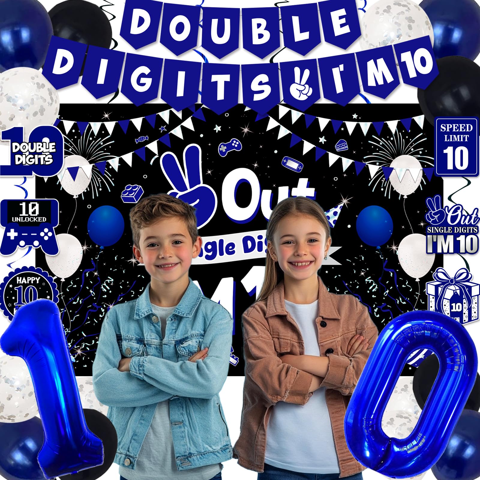 TAOTOSUNE blue-black-white confetti balloons sparkle brightly