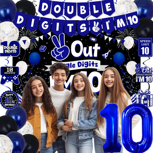 TAOTOSUNE Out Single Digits I'm 10 backdrop in blue and black