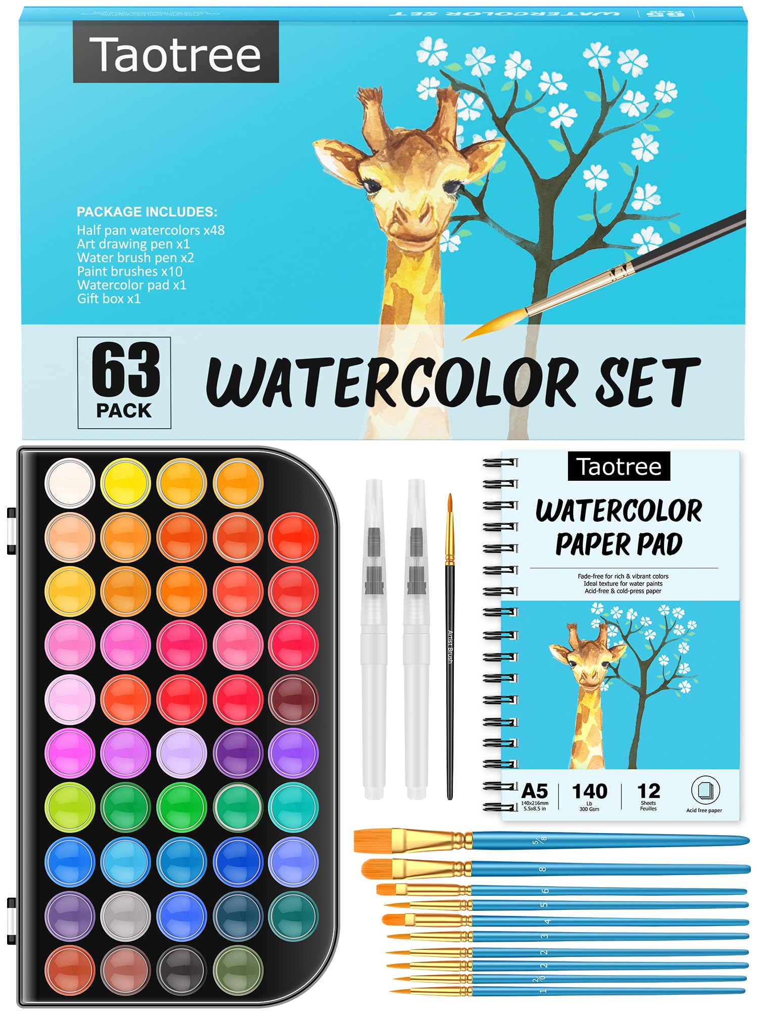 Taotree watercolor paint set with 48 colors for vibrant artwork