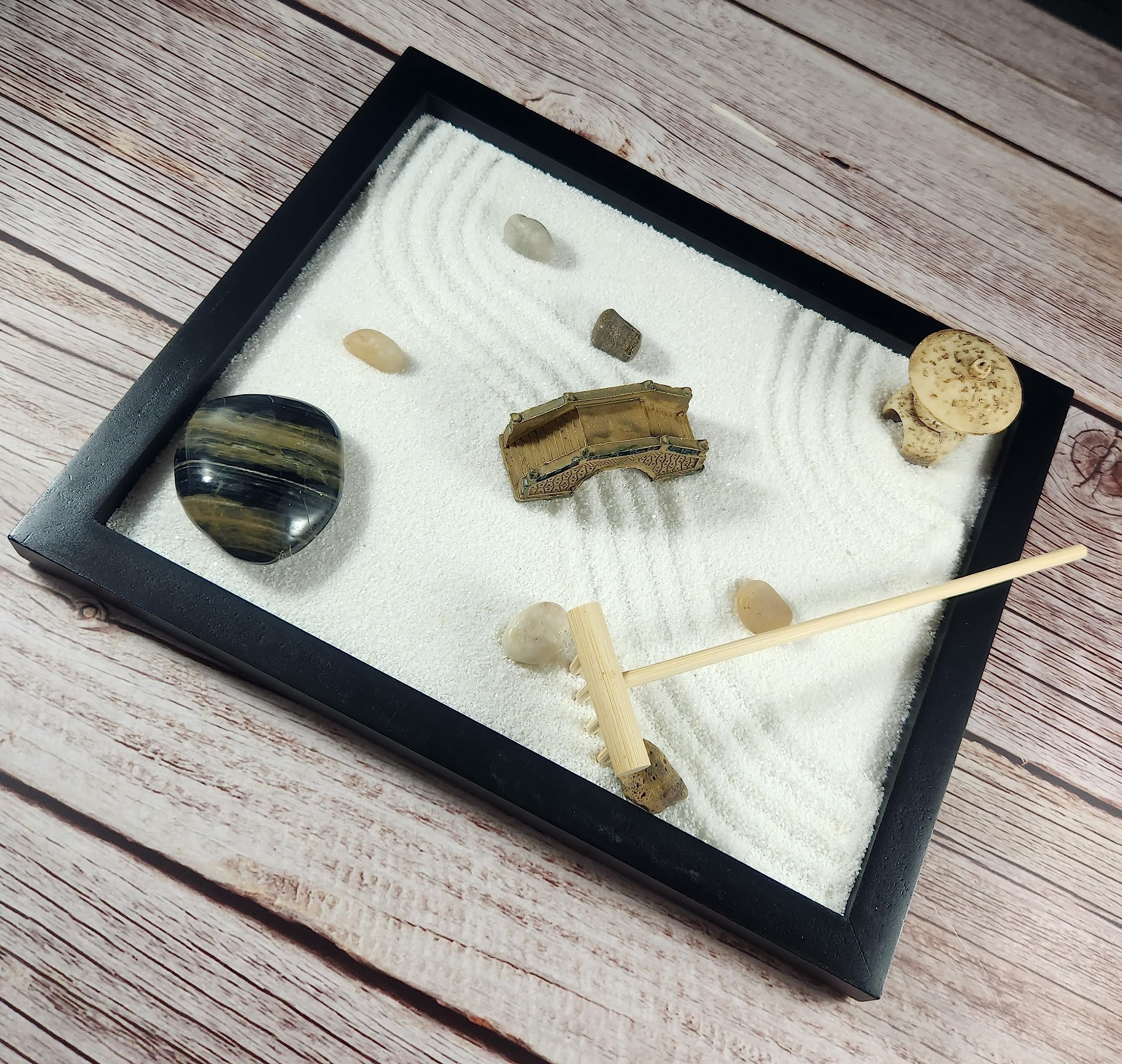 TAPBULL Zen Sand Garden rocks add gentle texture for focus on any desk.