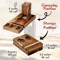 Tapeera magnetic dice tower assembled, showing box-to-tower transformation.