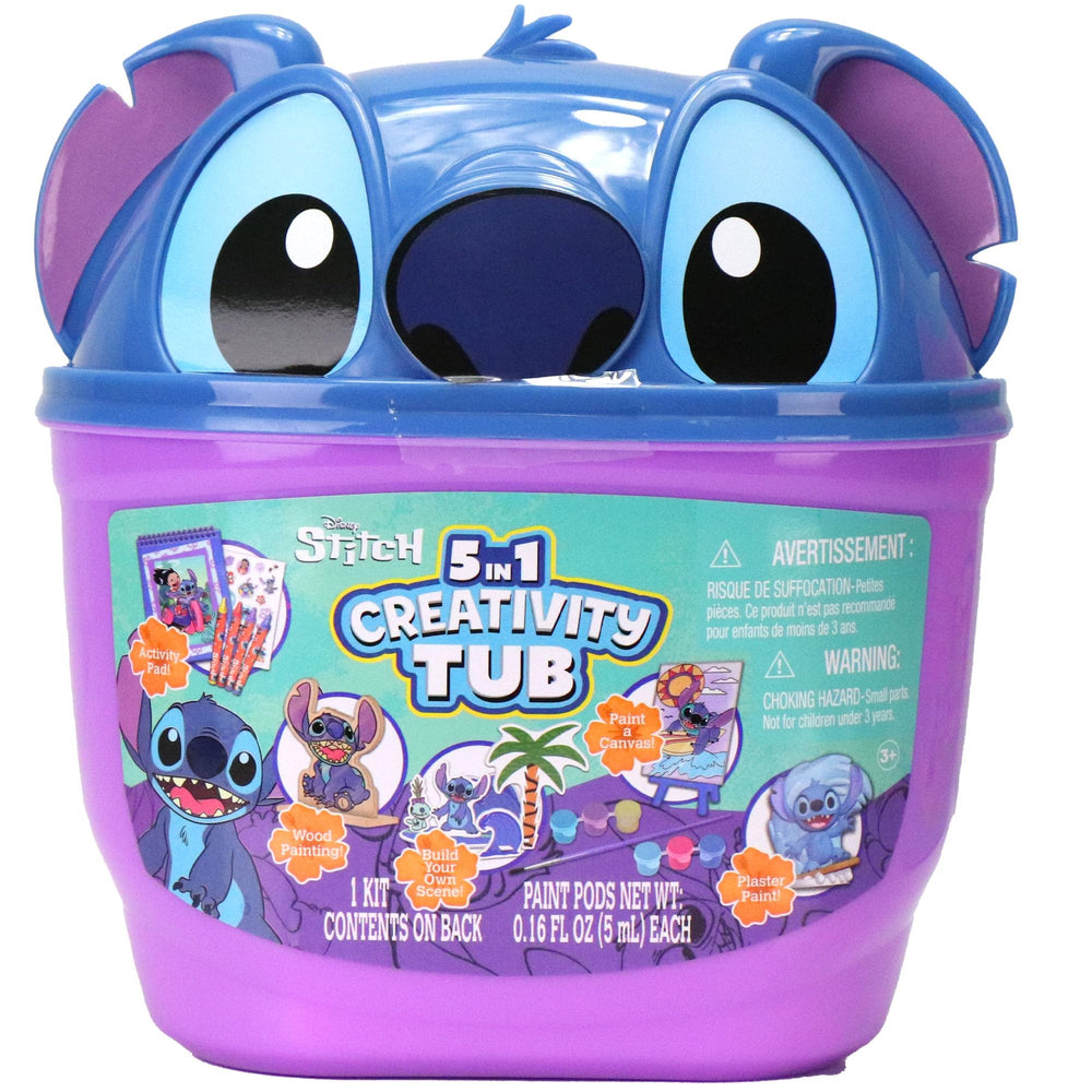 Tara Toys Stitch 5-in-1 Creativity Tub head peeking, inviting imaginative rainy-day play.
