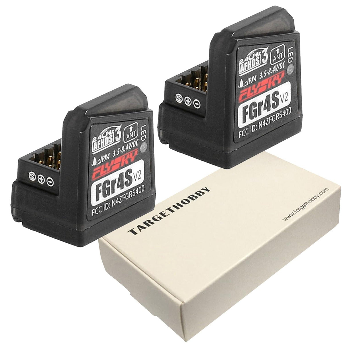 Targethobby Flysky FGr4s V2 receiver compact design for easy installation.