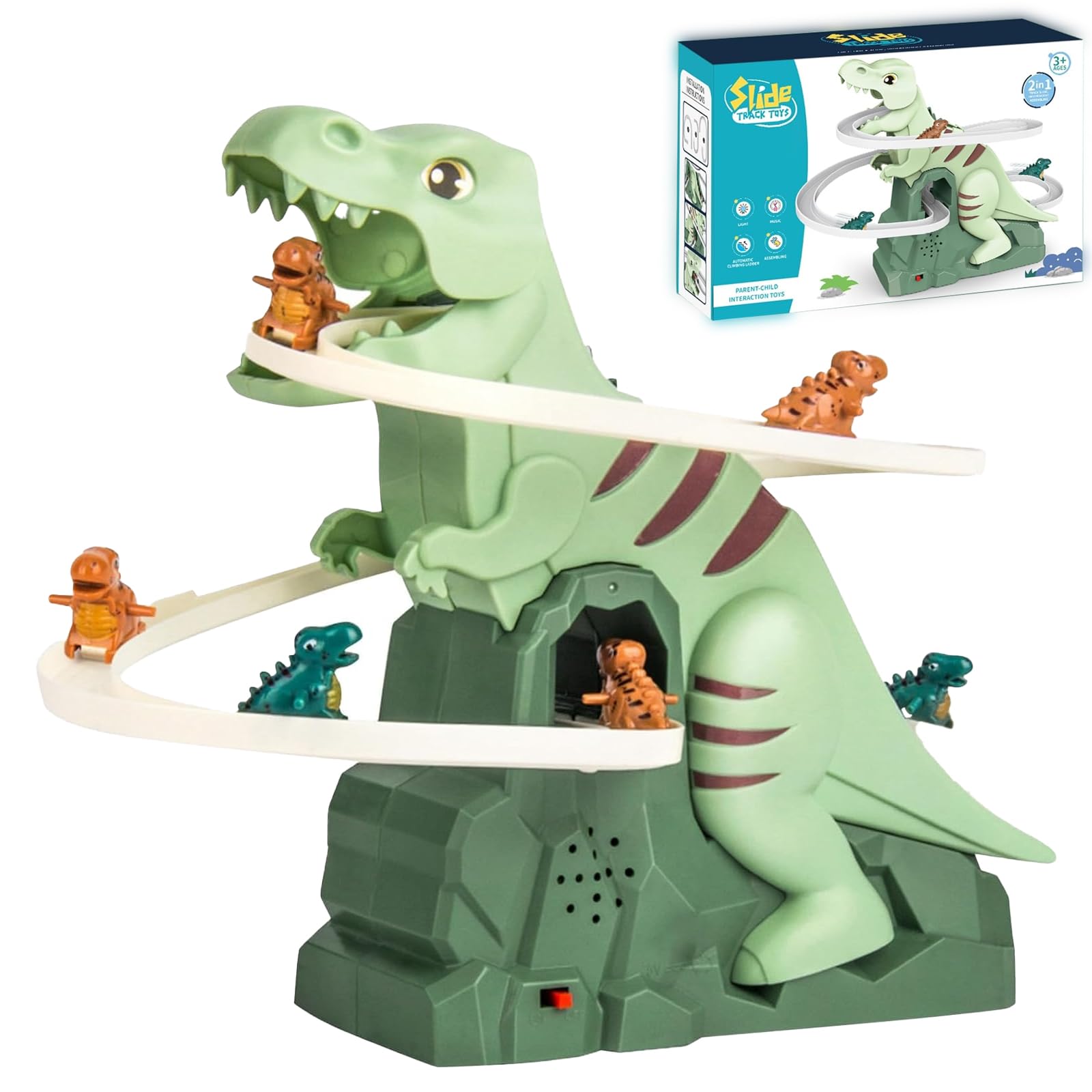 Tasunte dinosaur chasing track with dynamic chase play and bright lights encourages active imagination.