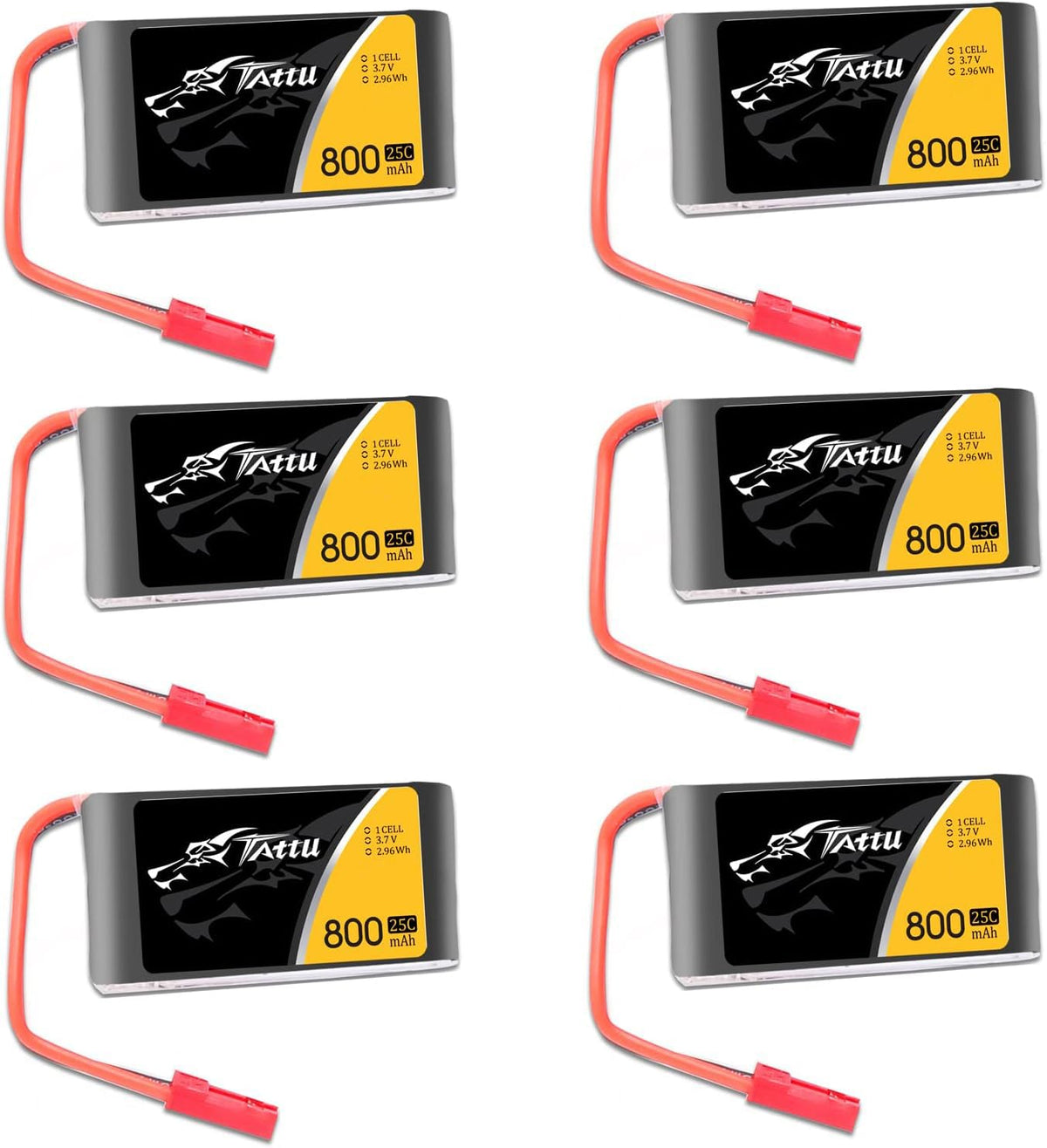 TATTU front packaging showing compact 800mAh battery and model compatibility for easy identification