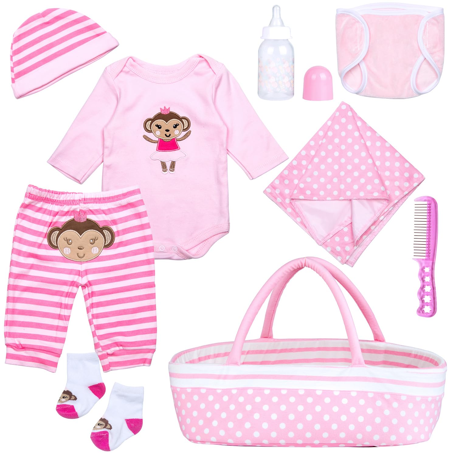 TatuDoll pink dot bassinet for portable doll play and display