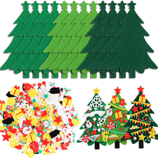 Tatuo DIY felt Christmas tree collection with colorful shapes for festive decor.