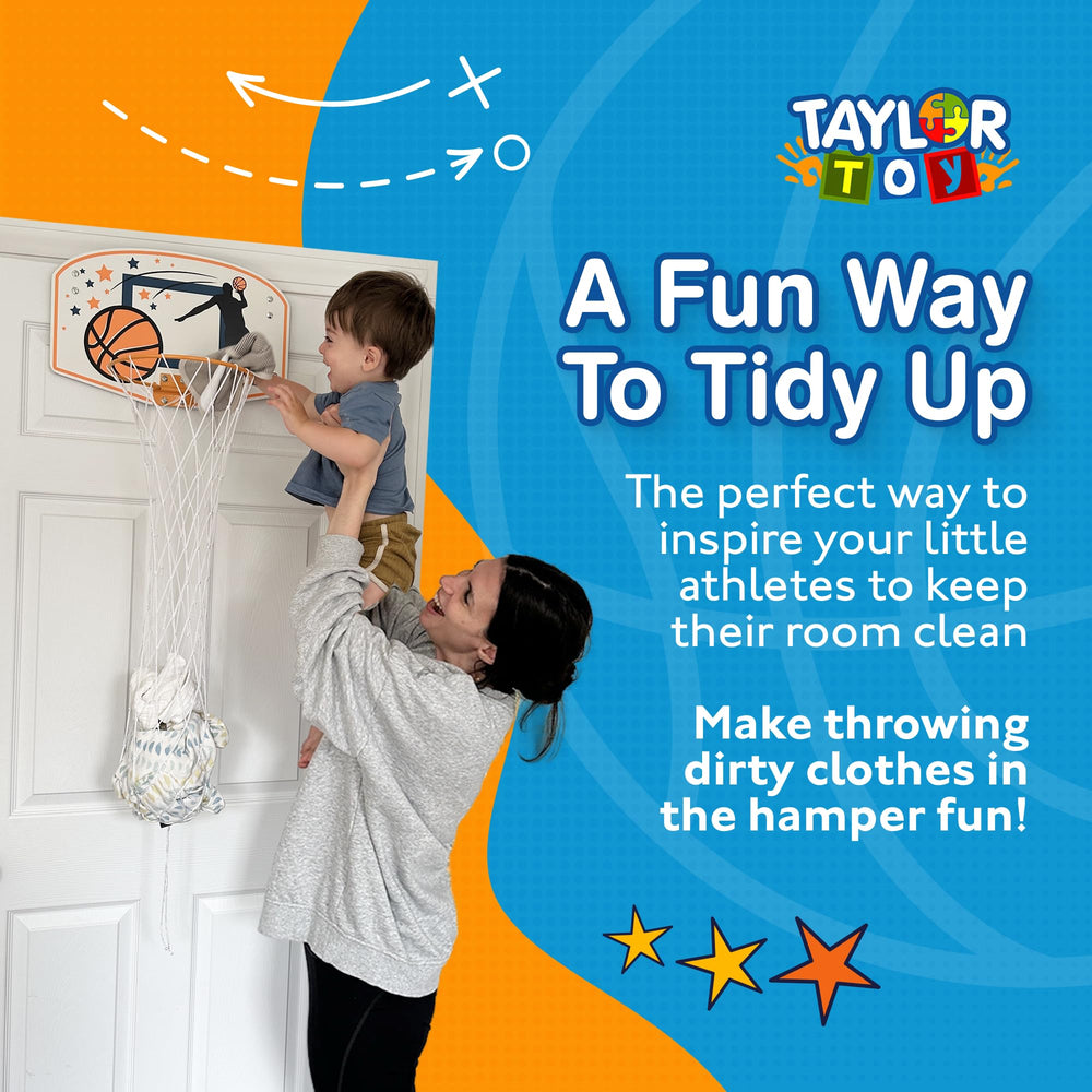Taylor Toy door-hanging hamper backboard keeps clothes tidy and accessible