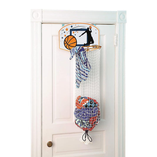 Taylor Toy over-the-door basketball hamper with hoop for quick laundry pickup