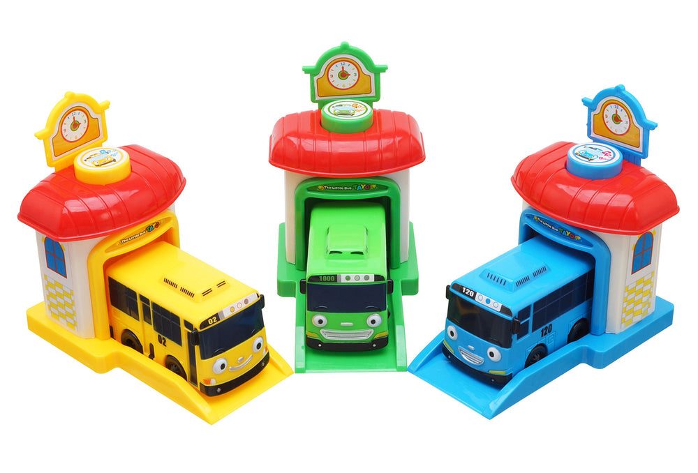 Tayo the Little Bus 120 shooting car station in garage supports imaginative play.
