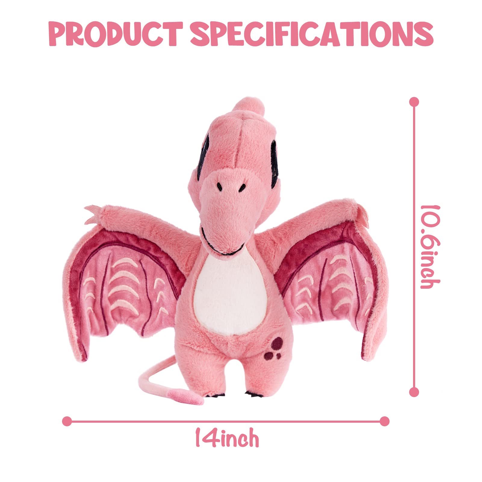 TCBunny pink dinosaur plush with embroidered eyes for safety